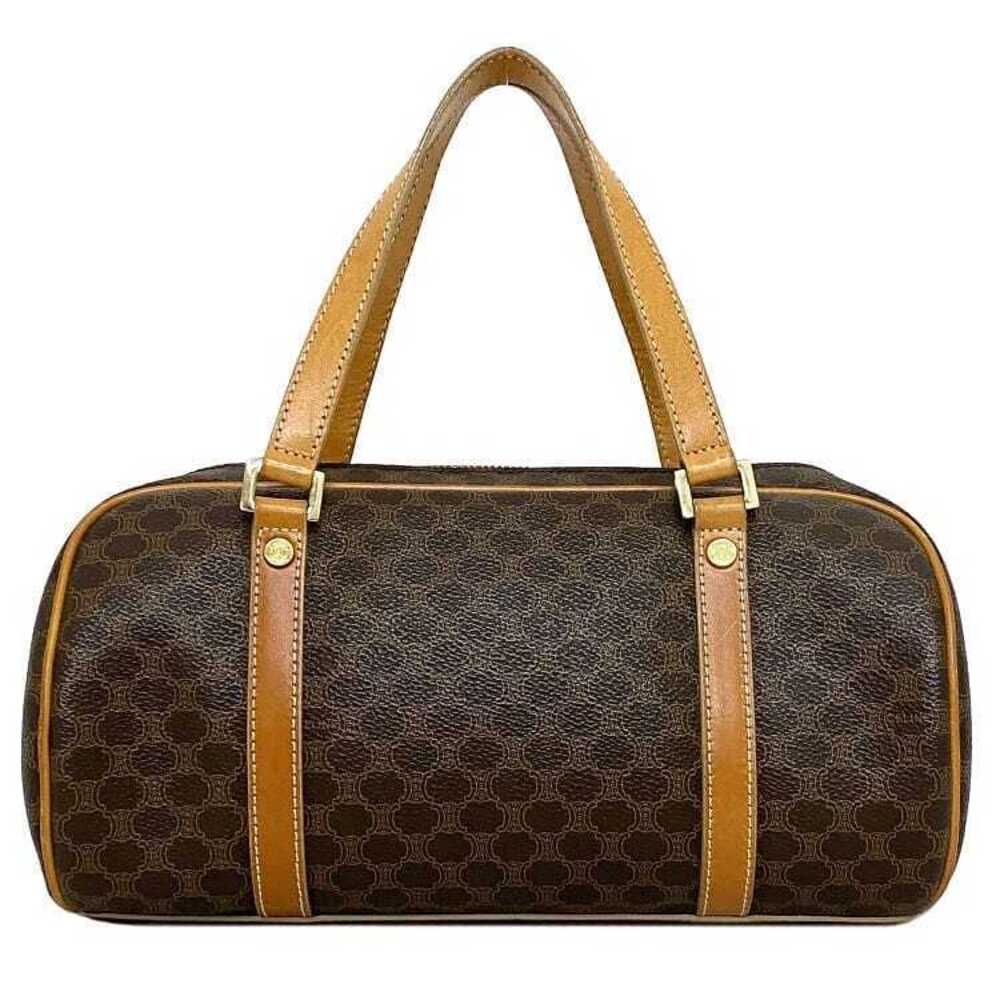 Celine Boston Bag Brown Beige Macadam Handbag Leather Logo
